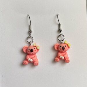 Handmade Koala Charm Earrings Bow Kawaii Coquette Dainty Animal Jewelry Gift